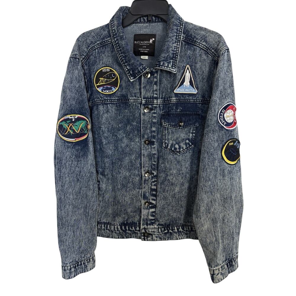 Buzz Aldrin NASA Space Shuttle Denim Jacket Size 2XL Retro Patches Cotton